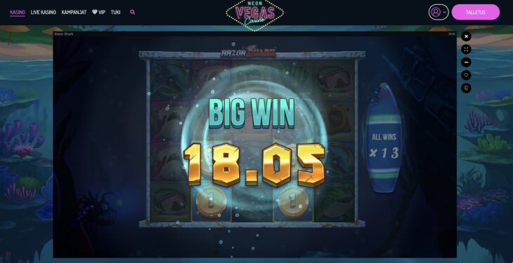 Iso voitto Neon Vegasilla casino bonus kierrättäessä
