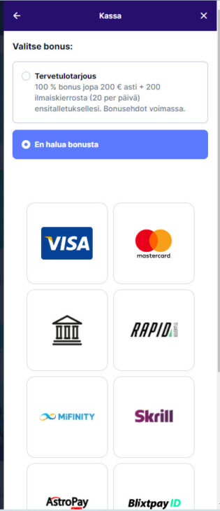norppa kasino maksutavat
