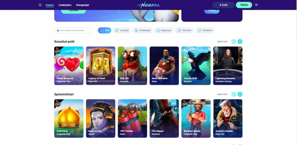 norppa kasino pelivalikoima