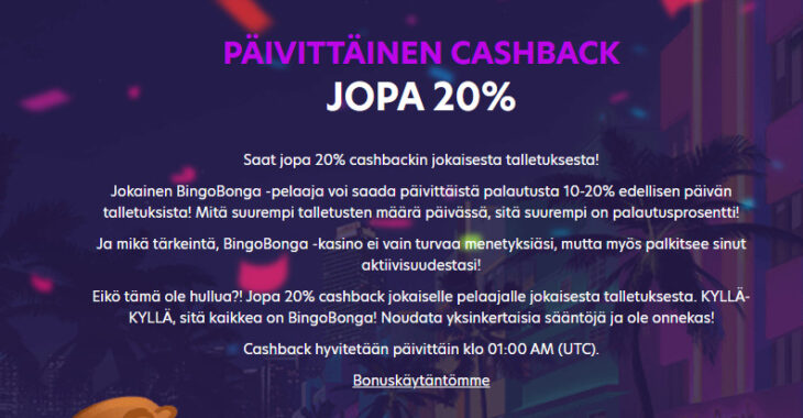 Bingo Bonga käteispalautus