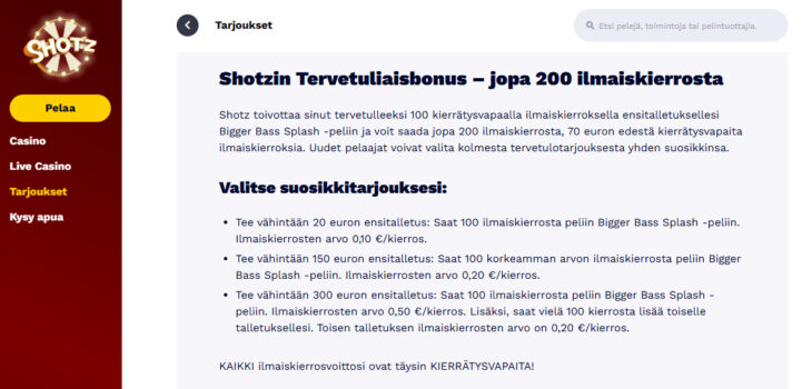 shotz casino bonus